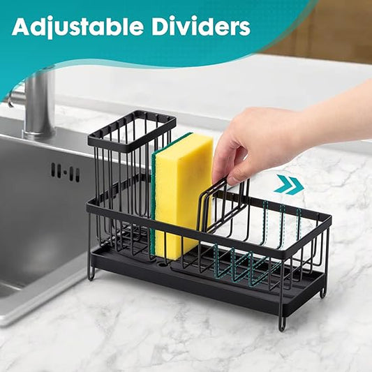 Sinnsally Sink Caddy Organiser Kitchen Sink Tidy Organizer,2 Tier Soap Dish Tray Washing up Caddy Sinkware Organiser,Sponge Holder for Kitchen Accessories Storage Rack with Brush Holder