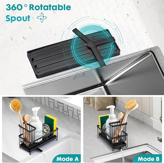 Sinnsally Sink Caddy Organiser Kitchen Sink Tidy Organizer,2 Tier Soap Dish Tray Washing up Caddy Sinkware Organiser,Sponge Holder for Kitchen Accessories Storage Rack with Brush Holder