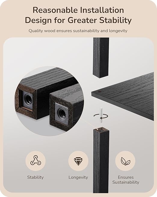 EDISHINE LED Floor Lamps with Shelves, 4 Layers Wood Dimmable Standing Lamp, 360° Rotatable Poles, Corner Floor Lamps for Living Room Bedroom Office, Walnut Brown