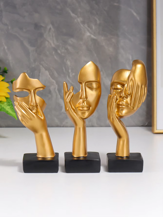3PCS Mask Statues Resin Material Nordic Style Figurine Unique Artwork Suitable for Living Room Decoration