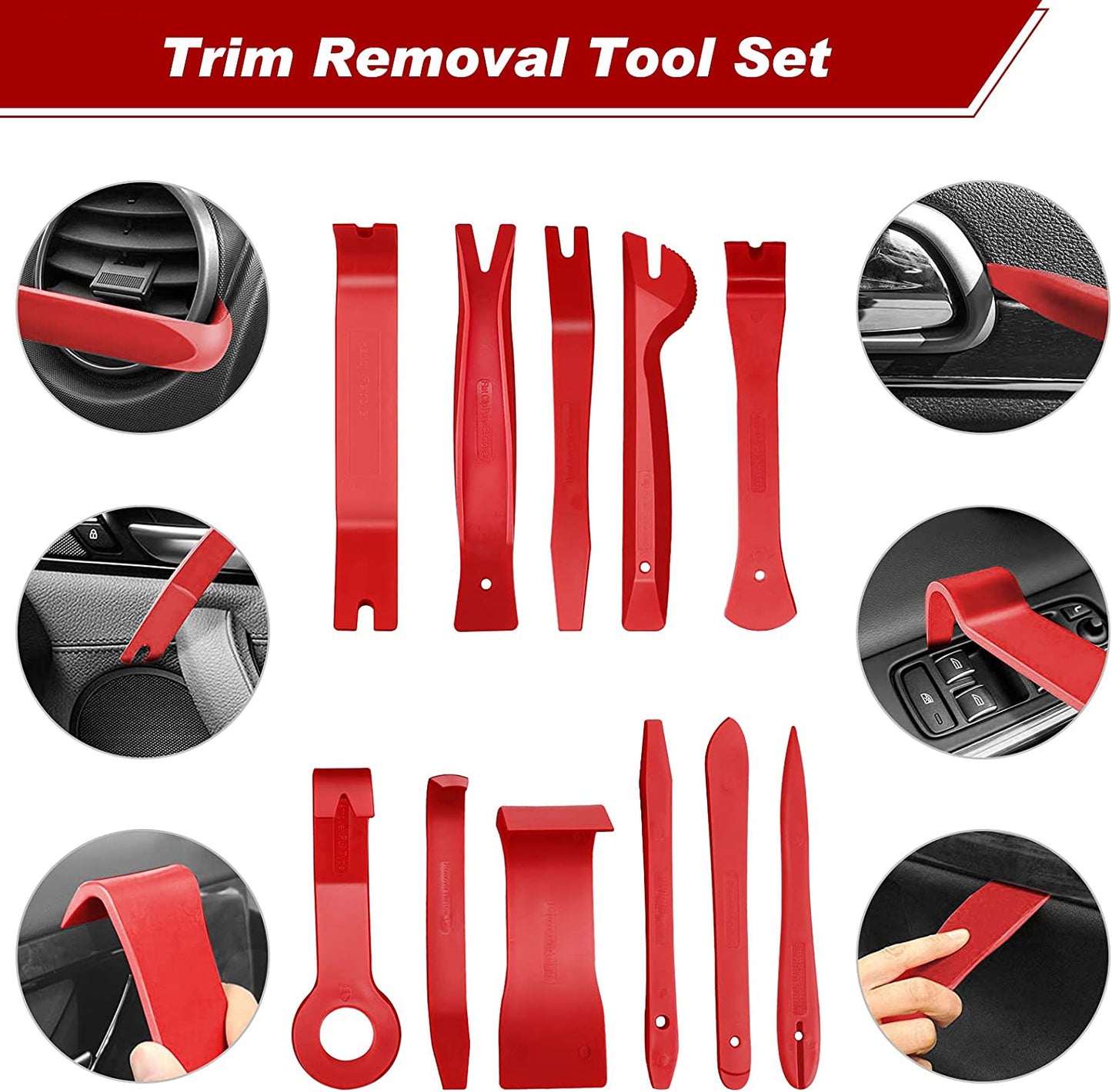 Wetado Trim Tools Auto Removal Kit, 120Pcs Car Trim Puller Tool Kit, Plastic Pry Tools Set for Trim/Panel/Door/Audio, Auto Clip Pliers/Fastener Remover/Terminal Removal Tool Kit (Dark Red-200PCS)