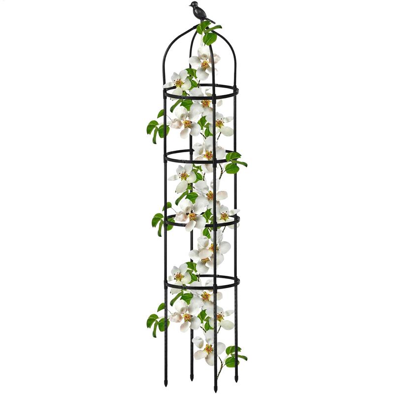 DIVCHI Steel Garden Obelisk Climbing Plant Support 1.9m Black Cylindrical Weather-Proof