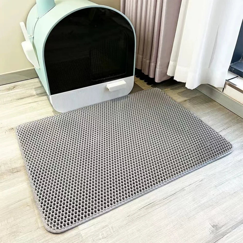 AJOXEL Cat Litter Mat, 60 x 45 cm Big Litter tray Mat, Double Layer Waterproof Cat Litter Mat Litter Trapping Mat, Honeycomb Design Cat Litter Tray Mat Non-Toxic Nonslip Black