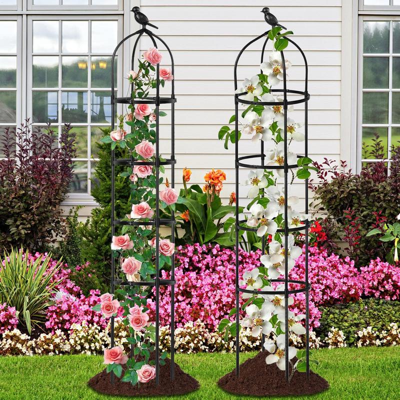 DIVCHI Steel Garden Obelisk Climbing Plant Support 1.9m Black Cylindrical Weather-Proof