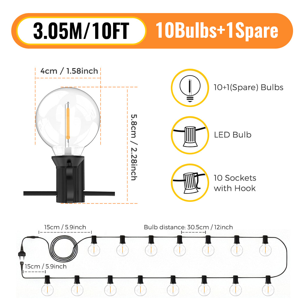 100FT LED G40 Globe String Lights Outdoor, 100 Pcs Plastic Waterproof Bulbs For Christmas Party Garden Decorative Garland Lamp