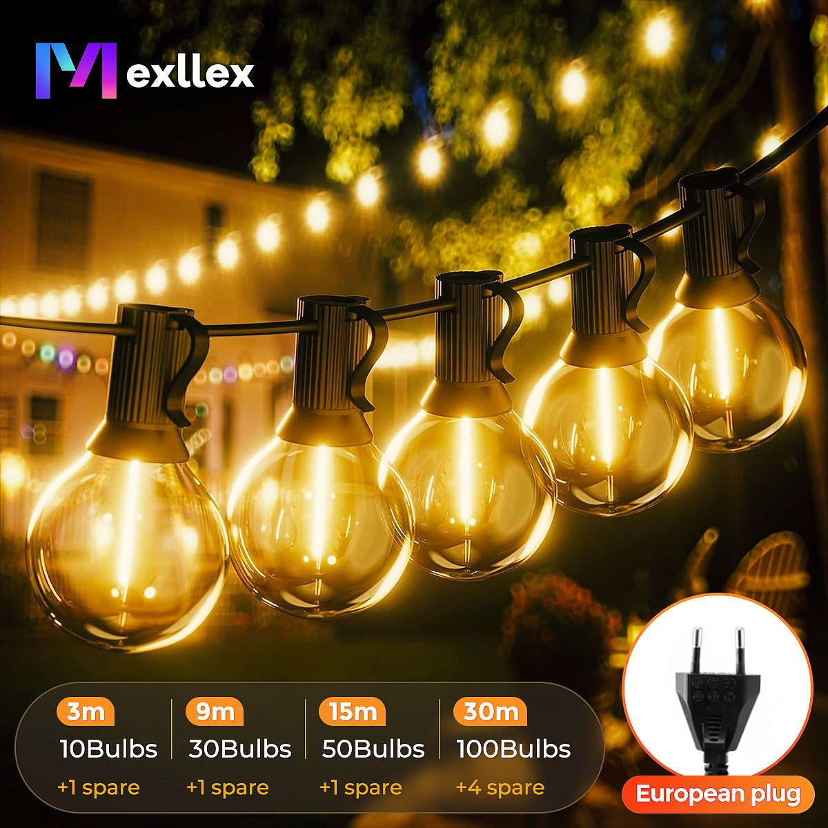 100FT LED G40 Globe String Lights Outdoor, 100 Pcs Plastic Waterproof Bulbs For Christmas Party Garden Decorative Garland Lamp