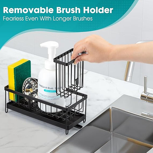 Sinnsally Sink Caddy Organiser Kitchen Sink Tidy Organizer,2 Tier Soap Dish Tray Washing up Caddy Sinkware Organiser,Sponge Holder for Kitchen Accessories Storage Rack with Brush Holder