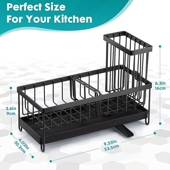 Sinnsally Sink Caddy Organiser Kitchen Sink Tidy Organizer,2 Tier Soap Dish Tray Washing up Caddy Sinkware Organiser,Sponge Holder for Kitchen Accessories Storage Rack with Brush Holder