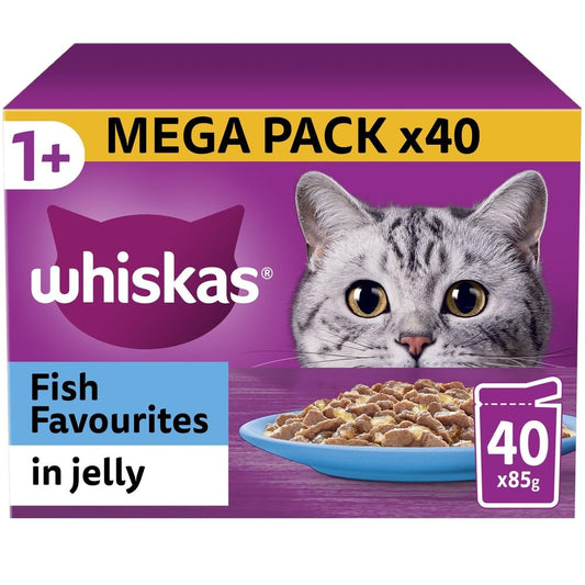 WHISKAS Wet Cat Food 1+ Years – Fish in Jelly – 40 x 85g Pouches – Adult Cat Megapack