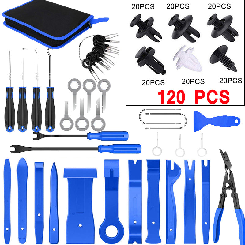 Wetado Trim Tools Auto Removal Kit, 120Pcs Car Trim Puller Tool Kit, Plastic Pry Tools Set for Trim/Panel/Door/Audio, Auto Clip Pliers/Fastener Remover/Terminal Removal Tool Kit (Dark Red-200PCS)