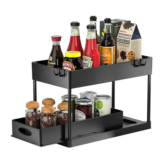 Coselena 2-Tier Under Sink Storage Organiser – Durable Slide-Out Cupboard Organiser with Easy-Access Drawers – Multi-Purpose Under Sink Organiser for Kitchen Storage & Organisation - Black