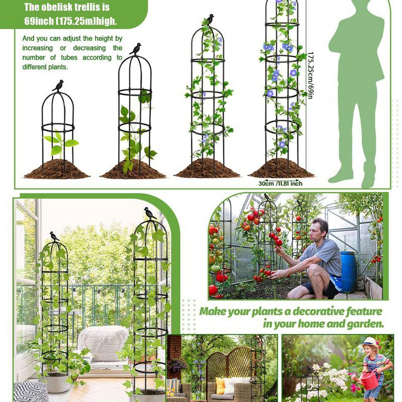 DIVCHI Steel Garden Obelisk Climbing Plant Support 1.9m Black Cylindrical Weather-Proof