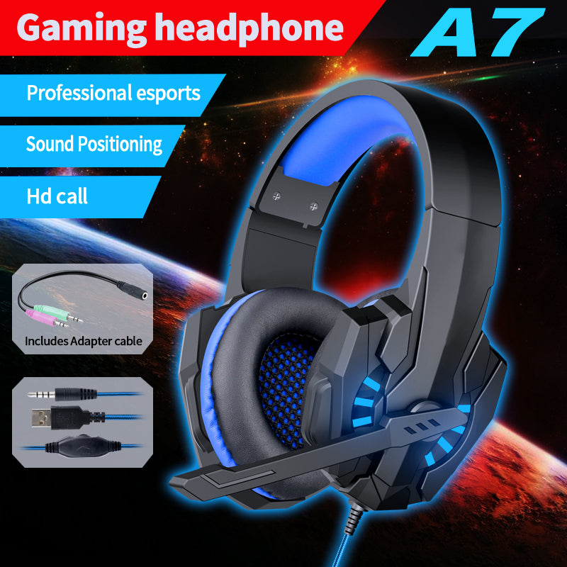 A7 Bass Gaming Headset with Mic – Over-Ear Stereo Headphones for PC, PS5, Xbox, Esports & Video Games