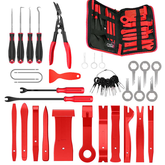 Wetado Trim Tools Auto Removal Kit, 120Pcs Car Trim Puller Tool Kit, Plastic Pry Tools Set for Trim/Panel/Door/Audio, Auto Clip Pliers/Fastener Remover/Terminal Removal Tool Kit (Dark Red-200PCS)