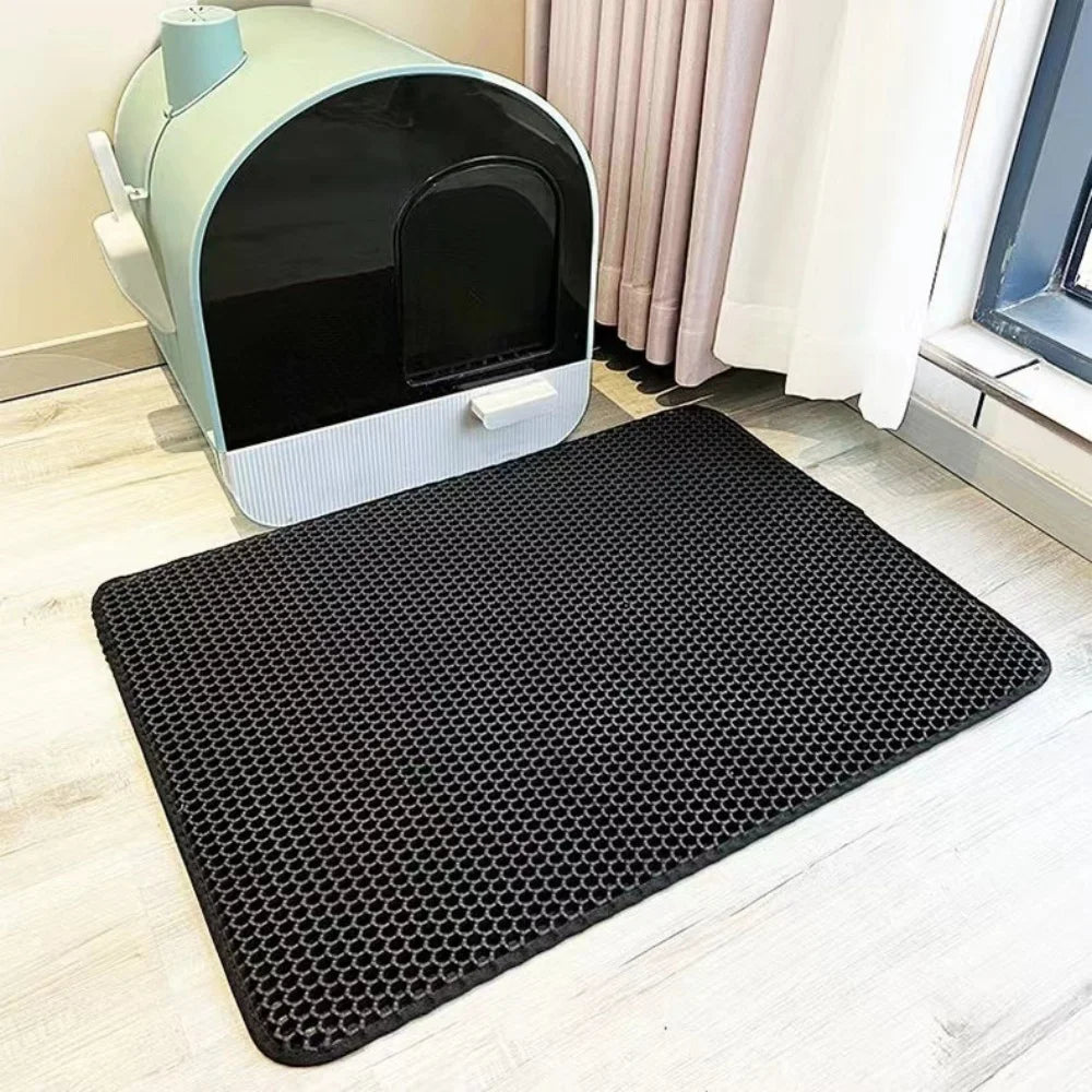 AJOXEL Cat Litter Mat, 60 x 45 cm Big Litter tray Mat, Double Layer Waterproof Cat Litter Mat Litter Trapping Mat, Honeycomb Design Cat Litter Tray Mat Non-Toxic Nonslip Black