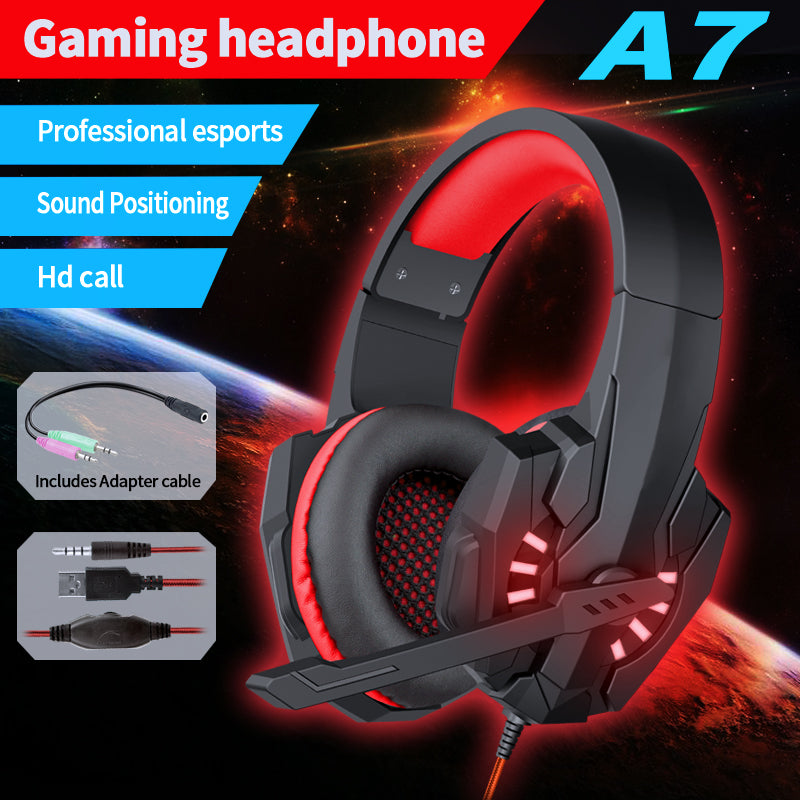 A7 Bass Gaming Headset with Mic – Over-Ear Stereo Headphones for PC, PS5, Xbox, Esports & Video Games