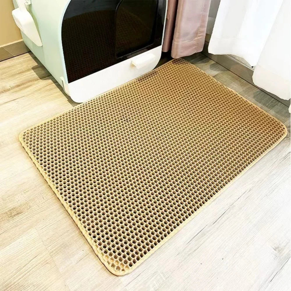 AJOXEL Cat Litter Mat, 60 x 45 cm Big Litter tray Mat, Double Layer Waterproof Cat Litter Mat Litter Trapping Mat, Honeycomb Design Cat Litter Tray Mat Non-Toxic Nonslip Black