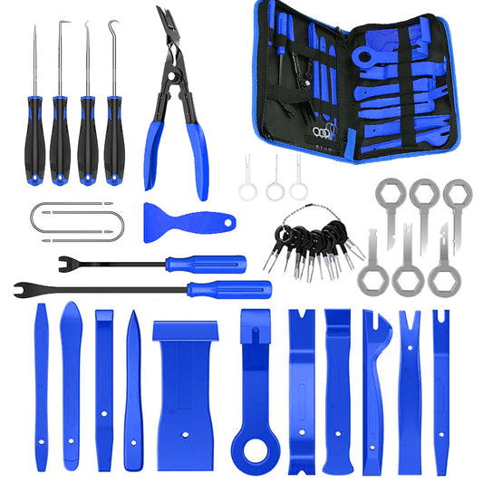 Wetado Trim Tools Auto Removal Kit, 120Pcs Car Trim Puller Tool Kit, Plastic Pry Tools Set for Trim/Panel/Door/Audio, Auto Clip Pliers/Fastener Remover/Terminal Removal Tool Kit (Dark Red-200PCS)