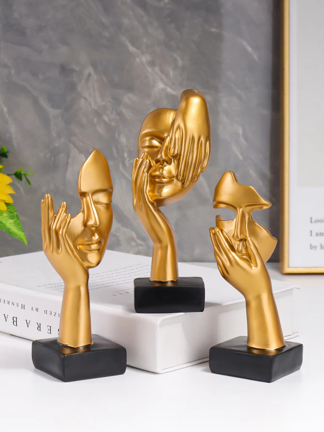 3PCS Mask Statues Resin Material Nordic Style Figurine Unique Artwork Suitable for Living Room Decoration