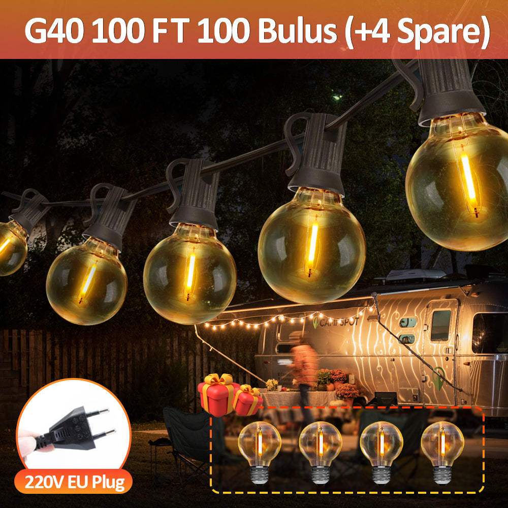 100FT LED G40 Globe String Lights Outdoor, 100 Pcs Plastic Waterproof Bulbs For Christmas Party Garden Decorative Garland Lamp