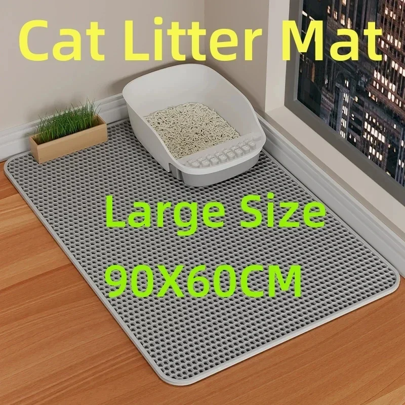AJOXEL Cat Litter Mat, 60 x 45 cm Big Litter tray Mat, Double Layer Waterproof Cat Litter Mat Litter Trapping Mat, Honeycomb Design Cat Litter Tray Mat Non-Toxic Nonslip Black